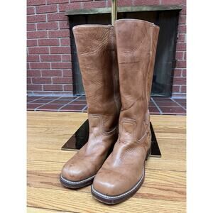 VTG Frye Campus Boots Women 10 Saddle Brown Square Toe Western MADE IN USA